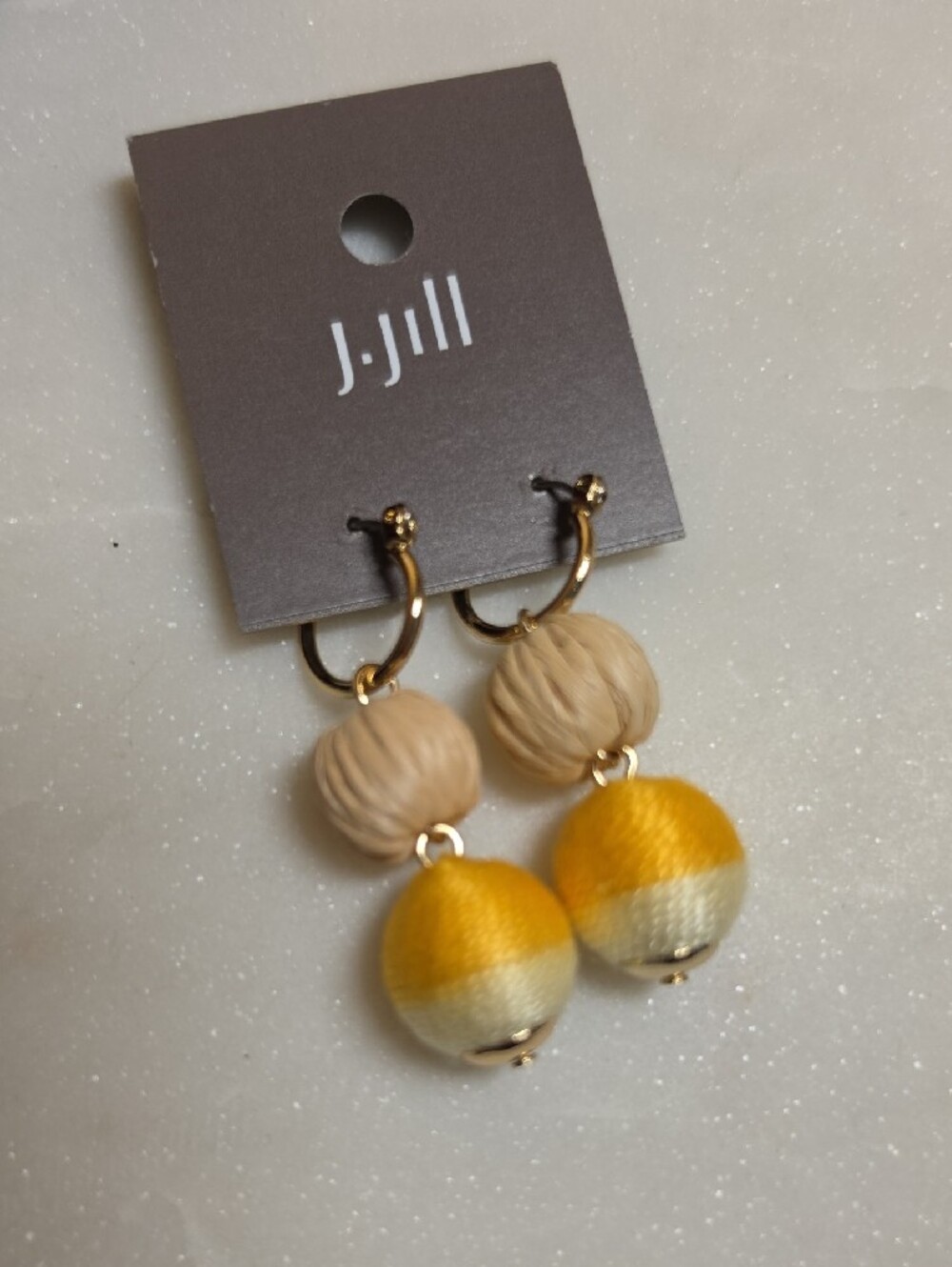 J. Jill Two-Tier Yellow & Cream Drop Hoop Earrings